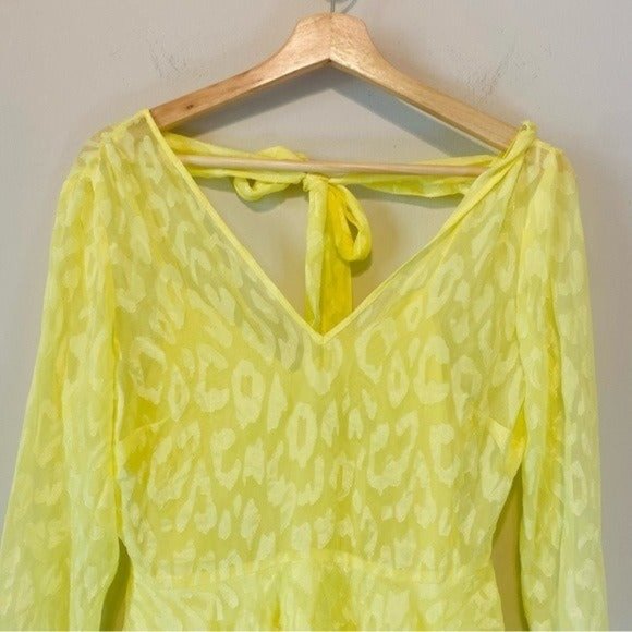 ASOS Yellow Leopard Tiered Long Sleeve Open Slit Midi Dress Size 2 - Picture 5 of 9